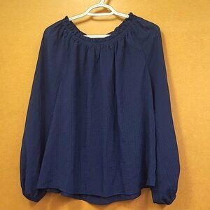 Reitmans Size S Navy Checkered Ruffled Blouse